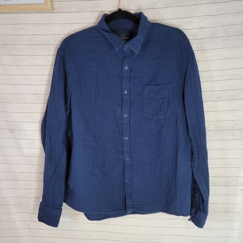 LUCKY BRAND DARK BLUE CRINKLE BUTTON DOWN, SZ XL